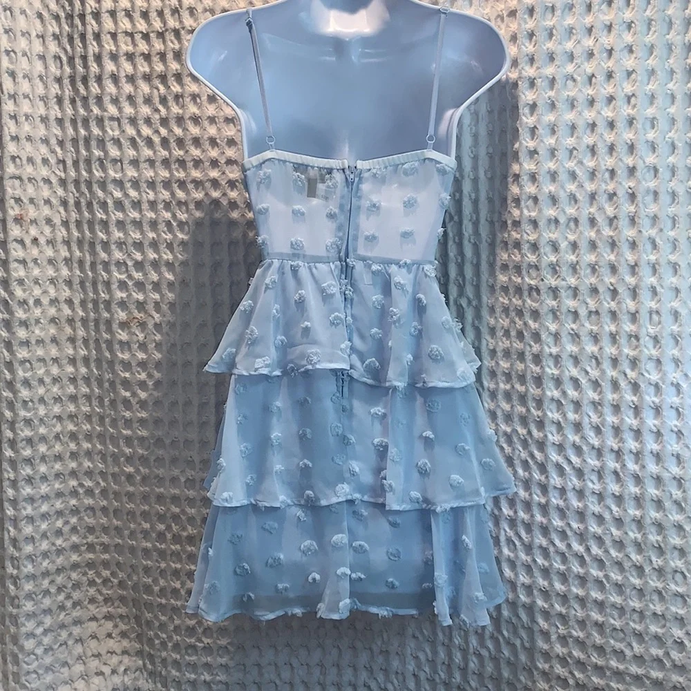 Trixxi Baby Blue Swiss Dot Chiffon Mini Dress - Picture 5 of 6